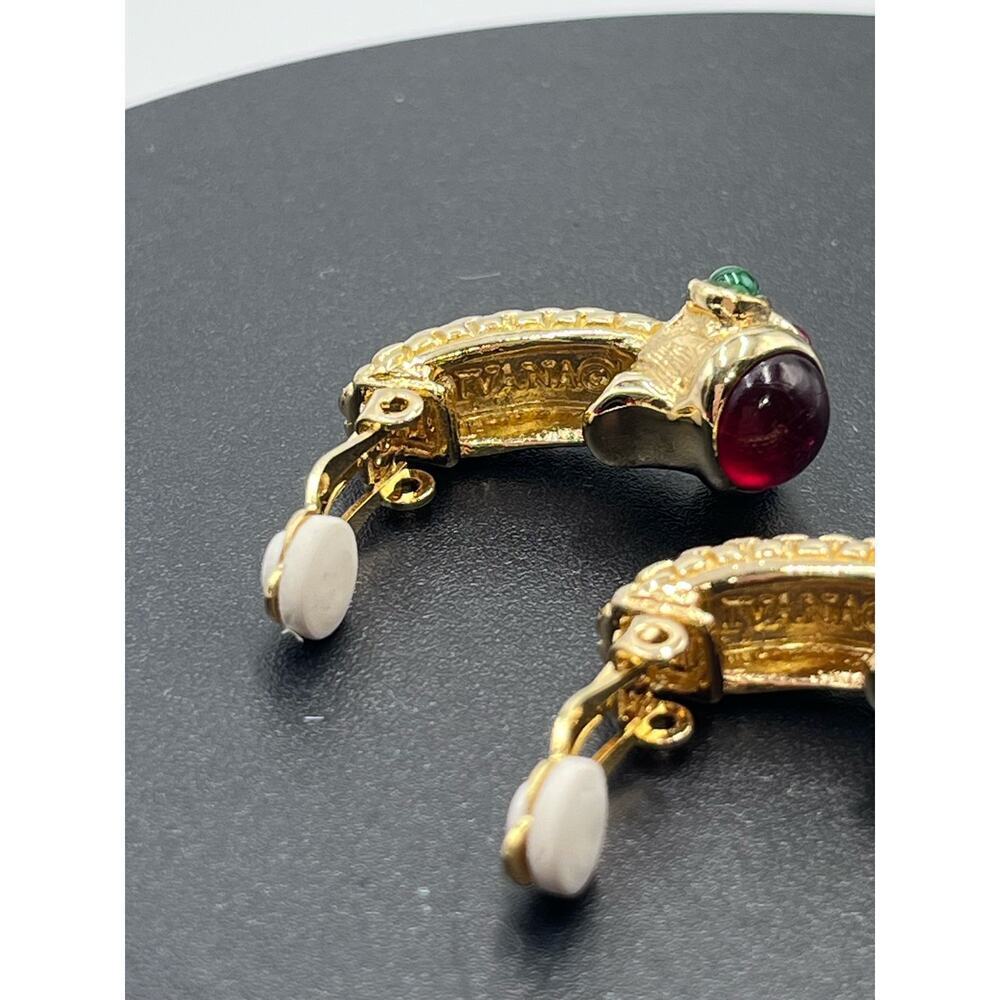 Ivana Trump Vintge Classic Jewel Colored Cabochons Clip On Earrings - Picture 8 of 11